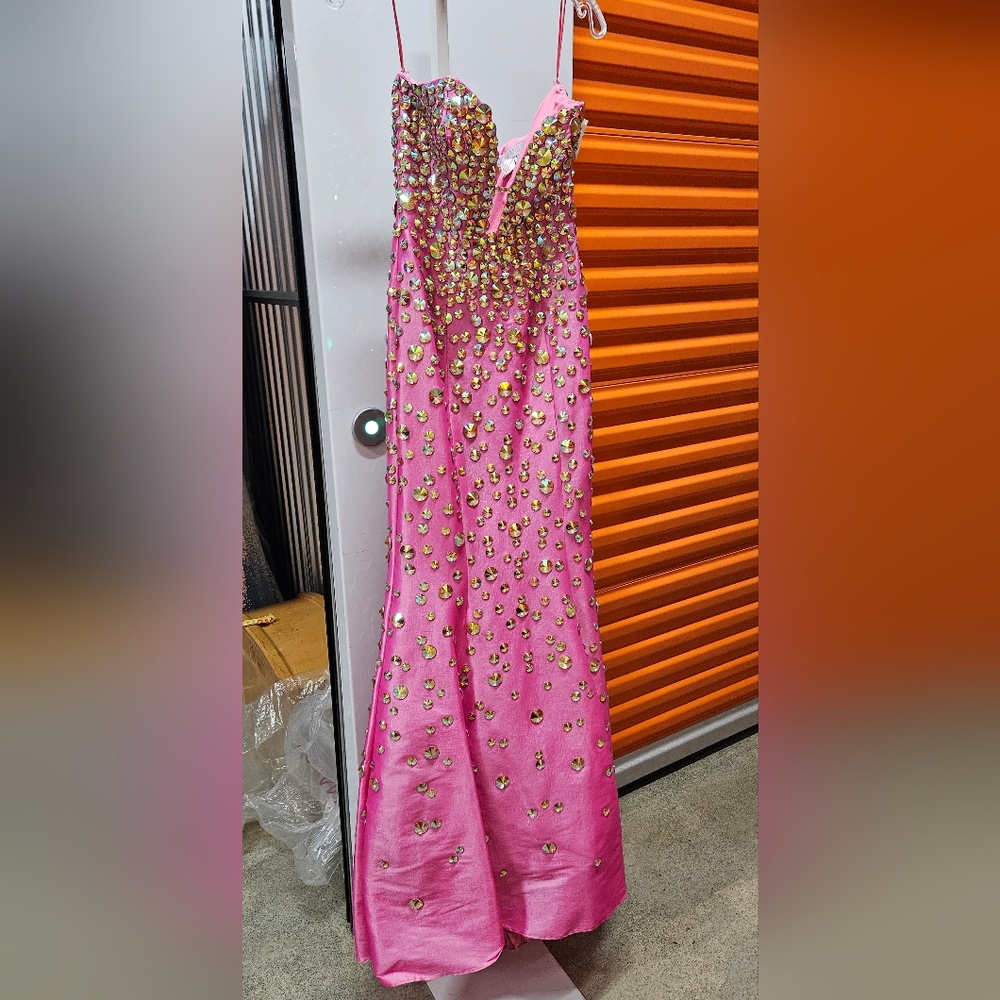 Jovani #944 Fuchsia Strapless Mermaid Embellished Gown, Size 2 - Picture 6 of 9